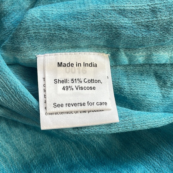 Rococo Sand Vita Long Bell Sleeves Button Down Teal Shirt Size Small - Picture 11 of 13